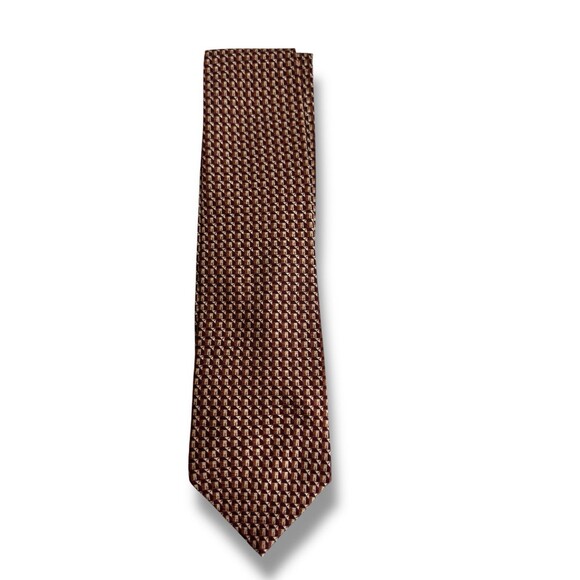 Calvin Klein Brown Silk Geometric Necktie Mid Century Modern Classic - Picture 2 of 12